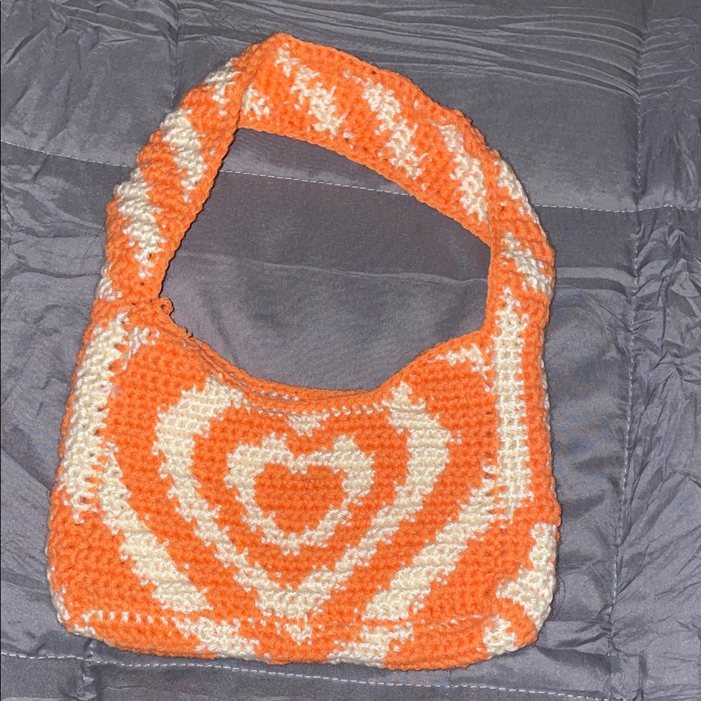 Handmade Orange and Cream Crochet Bag